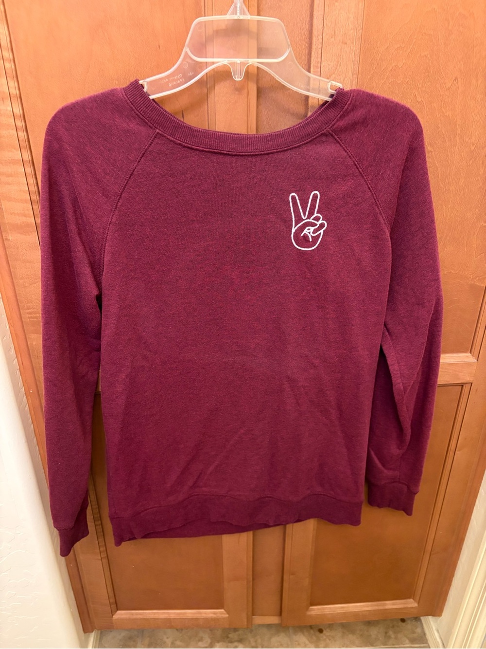 Old Navy Burgundy Crewneck Sweatshirt with White Peace Hand Graphic